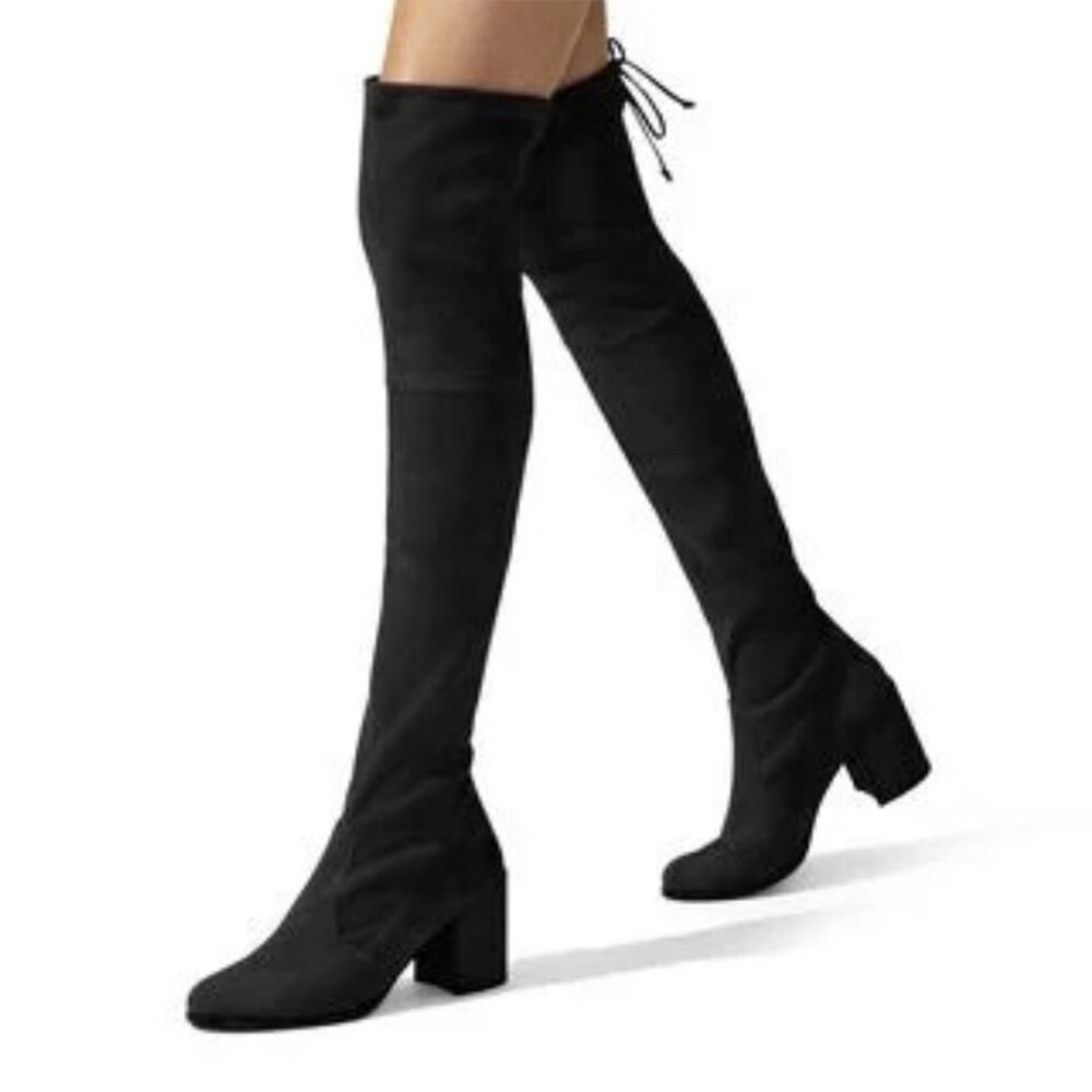 Stuart Weitzman Tieland Over The Knee Boots Size 9M Black Stretch Suede Leather